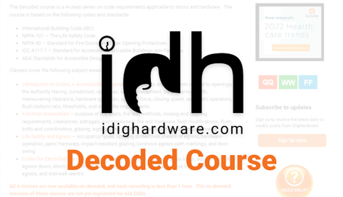 Decoded Course master class on code requirements applicable to doors and hardware on iDigHardware